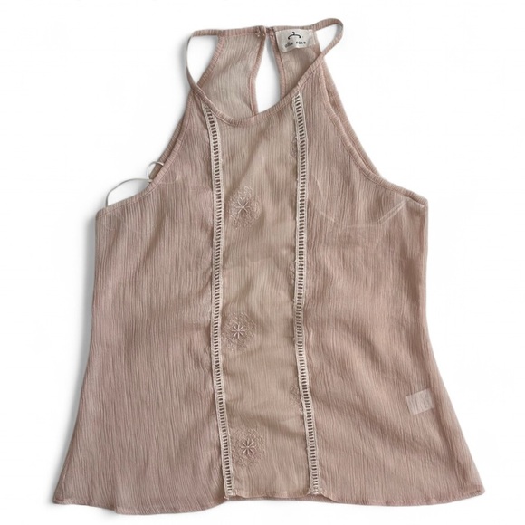 Romantic Sheer blush Pink halter style Top with Embroidered Details - Picture 1 of 7